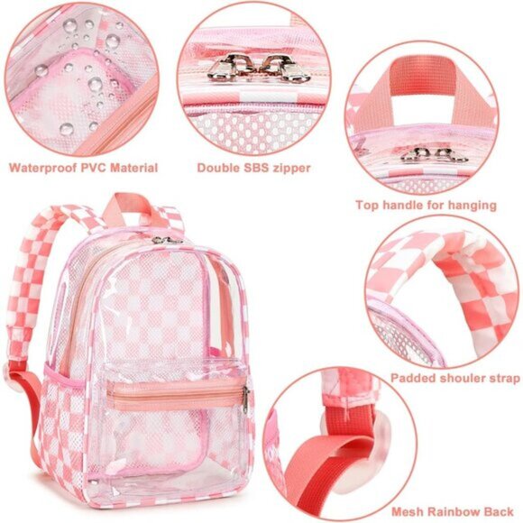 New Beautiful Pink White Clear Small Backpack for Girls, Women\'s (12x12x6) main image 6